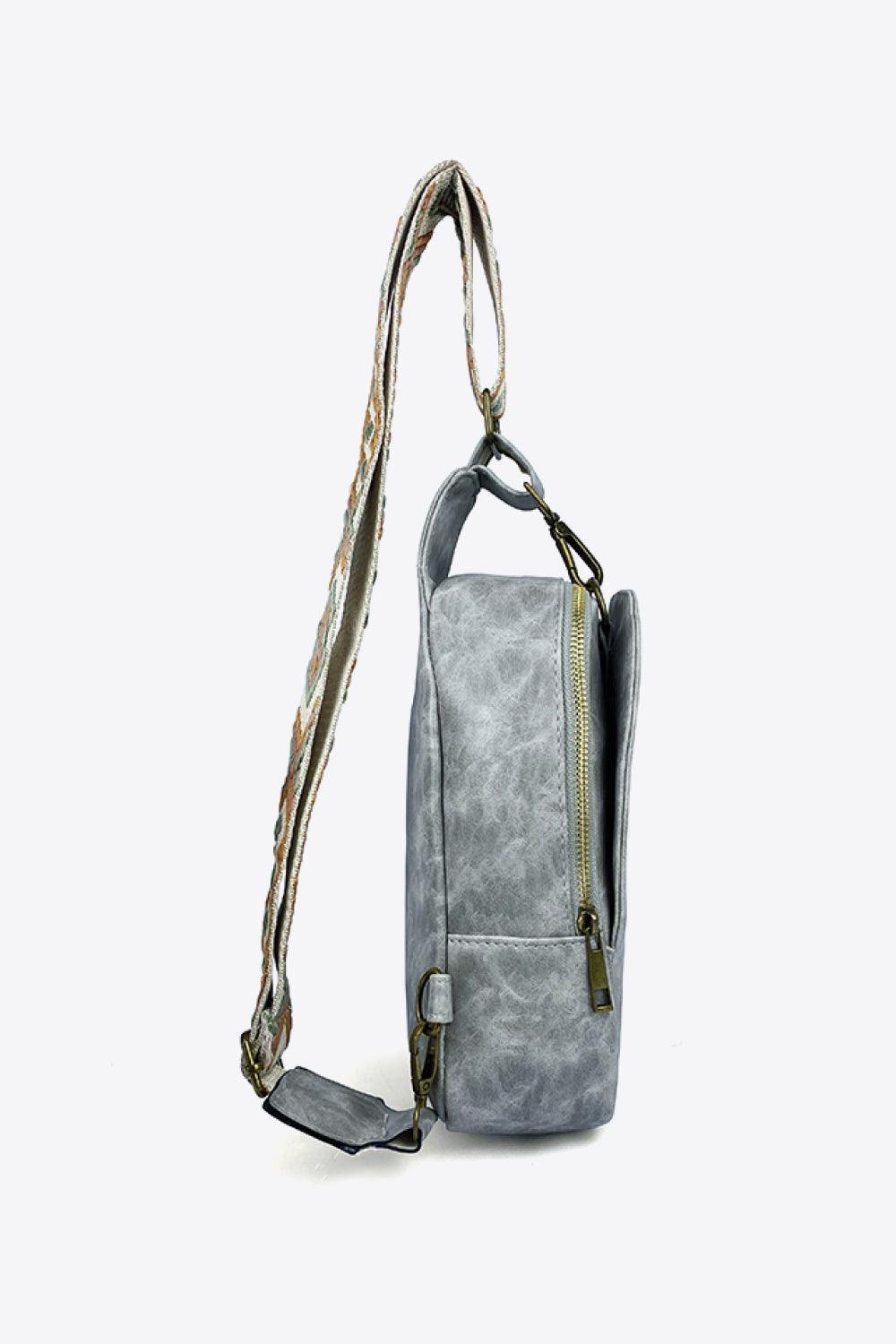 Adjustable Strap PU Leather Sling Bag - Flyclothing LLC