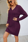 Cable-Knit Long Sleeve Sweater Dress - Trendsi - Flyclothing LLC