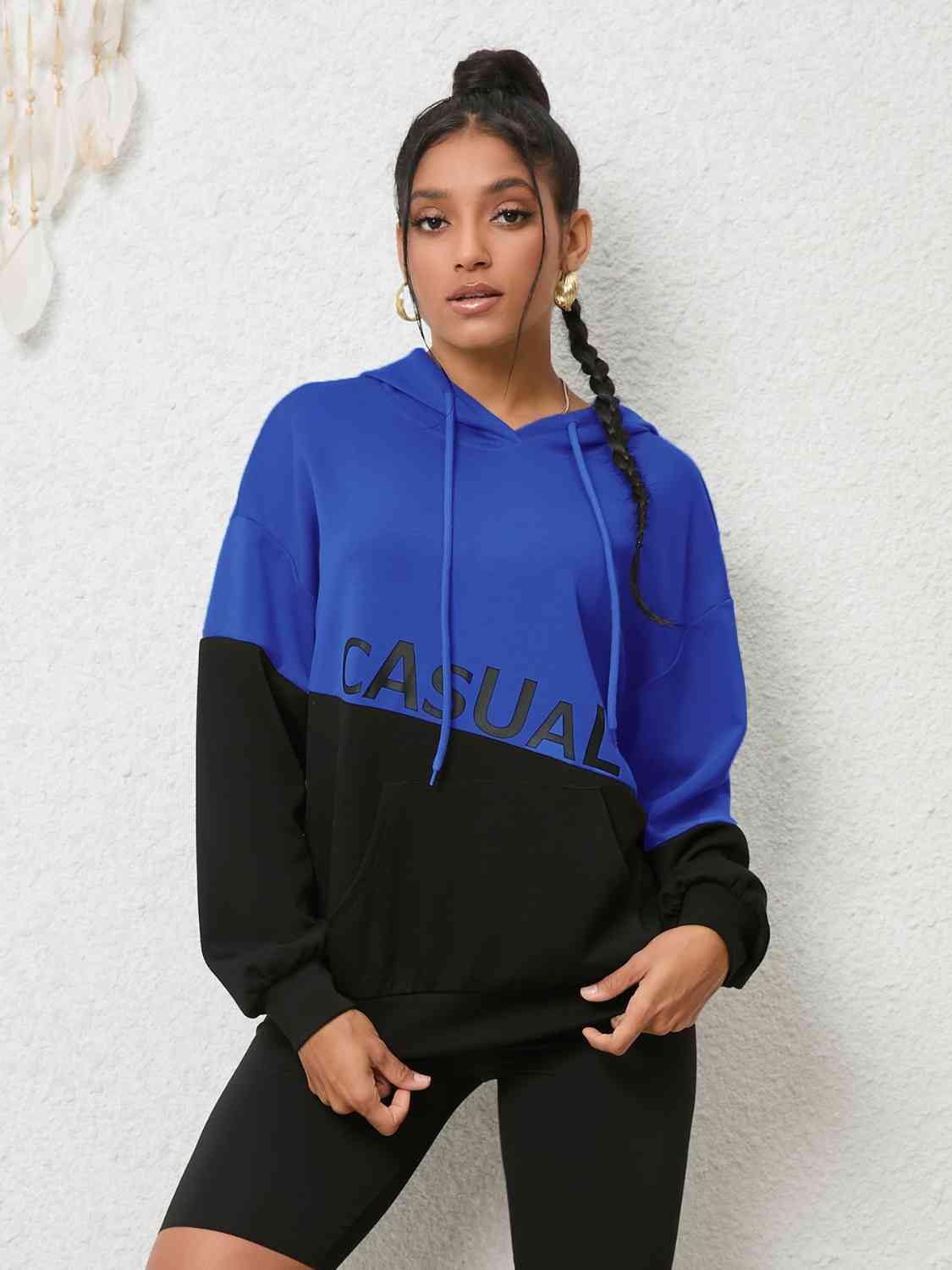 CASUAL Graphic Two-Tone Hoodie - Trendsi