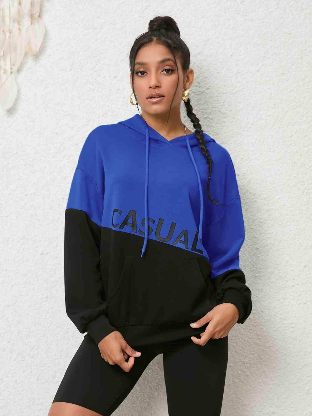 CASUAL Graphic Two-Tone Hoodie - Trendsi - Flyclothing LLC