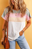 Color Block Round Neck Short Sleeve T-Shirt - Trendsi - Flyclothing LLC