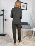 Round Neck Top and Drawstring Pants Lounge Set - Trendsi - Flyclothing LLC