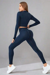 Mock Neck Long Sleeve Top and Pants Active Set - Trendsi