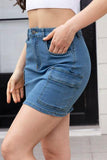 High Waist Pocketed Denim Skirt - Trendsi