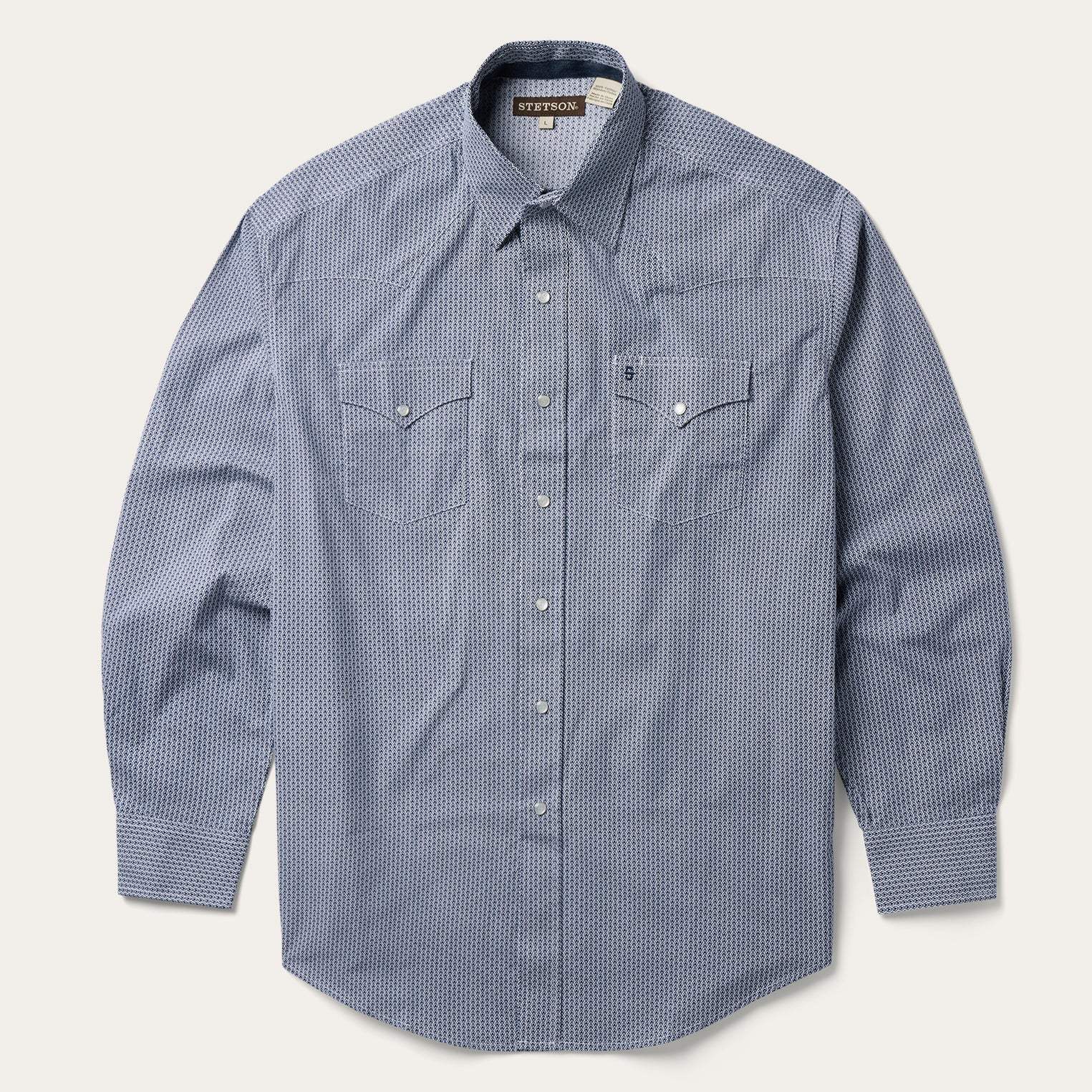 Stetson Blue Deco Geo Print Western Shirt - Stetson - Flyclothing LLC
