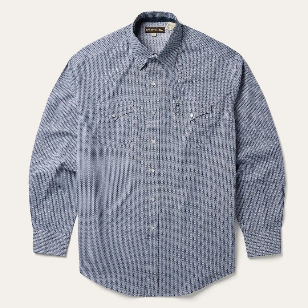 Stetson Blue Deco Geo Print Western Shirt - Stetson