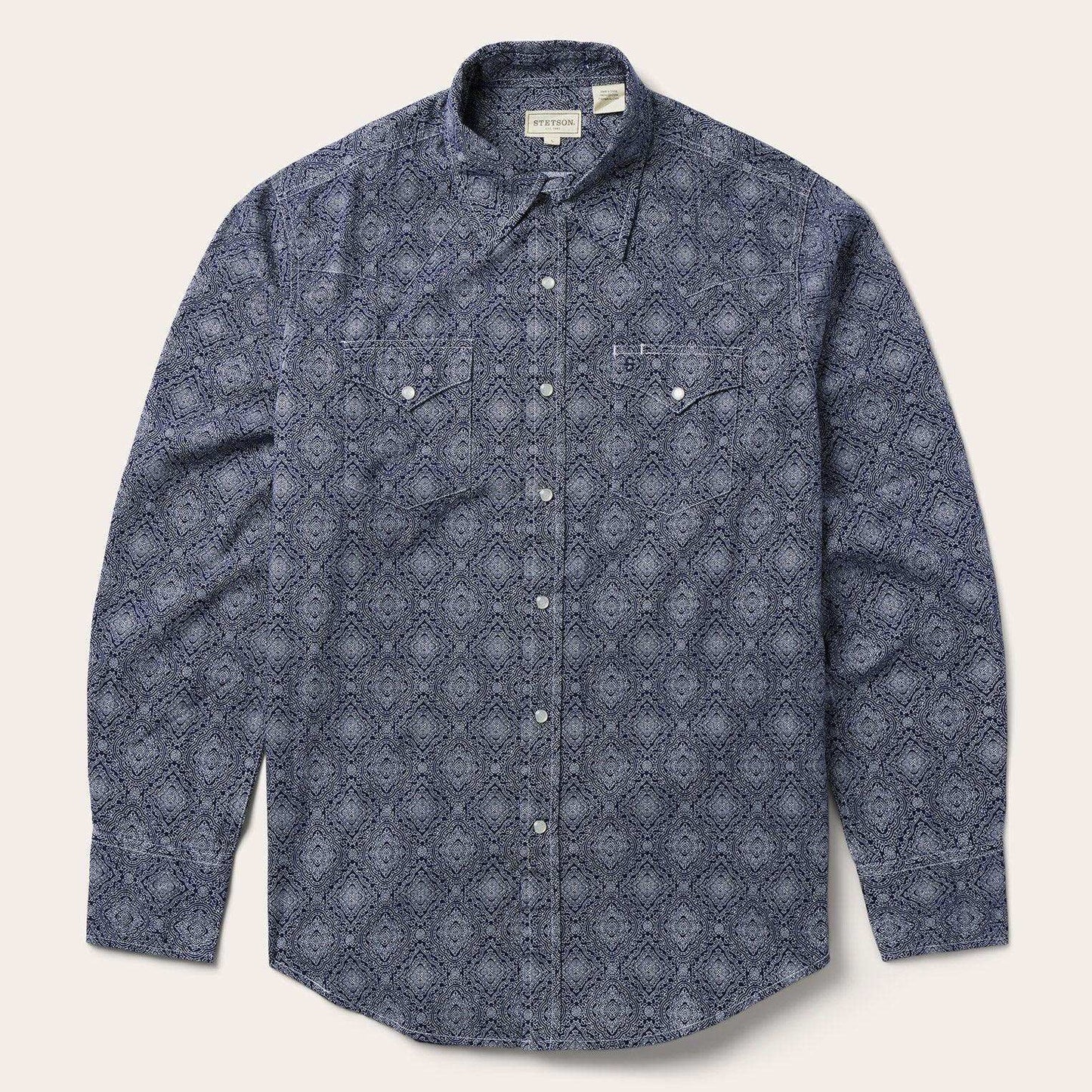 Stetson Blue Medallion Print Western Shirt - Stetson - Flyclothing LLC