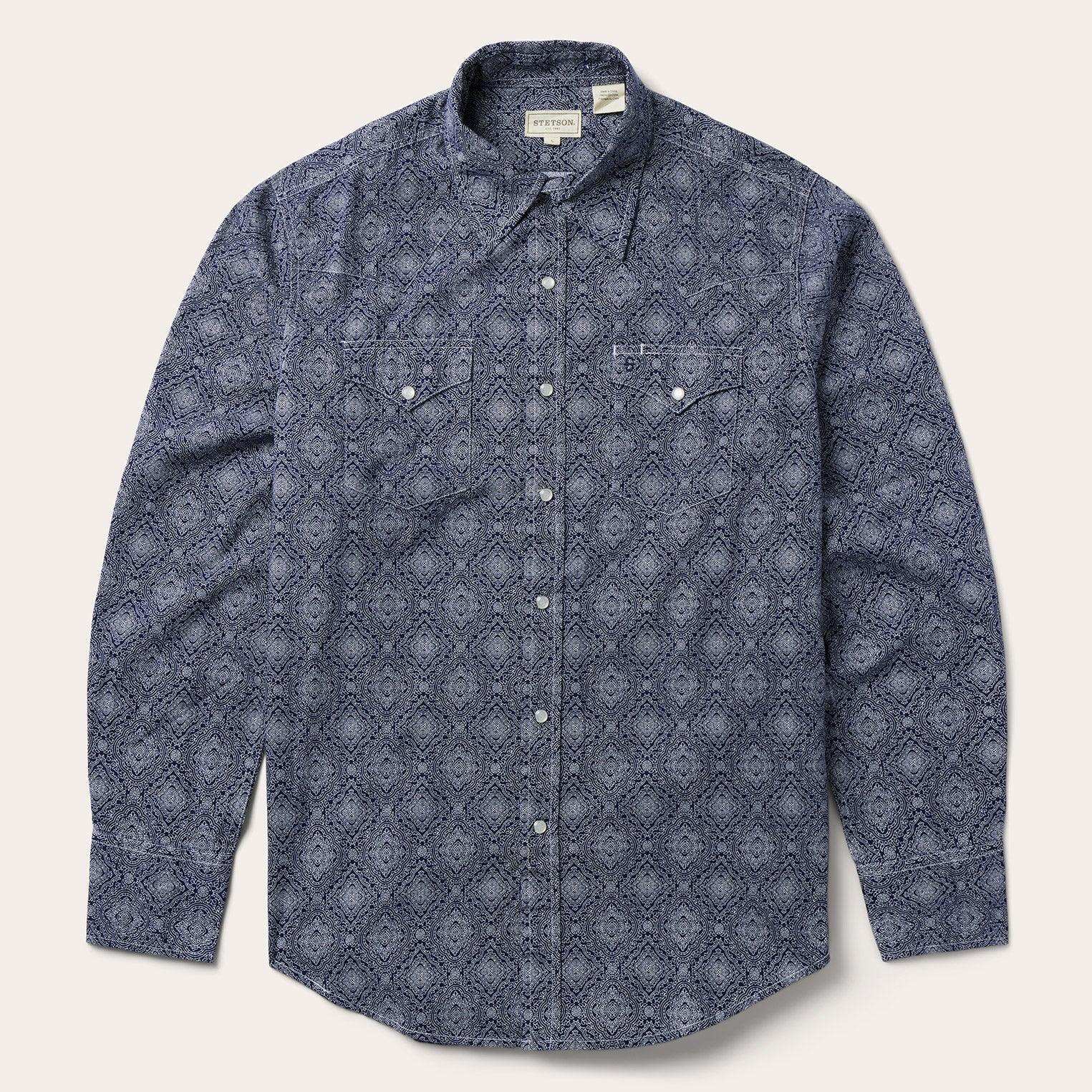 Stetson Blue Medallion Print Western Shirt - Stetson - Flyclothing LLC