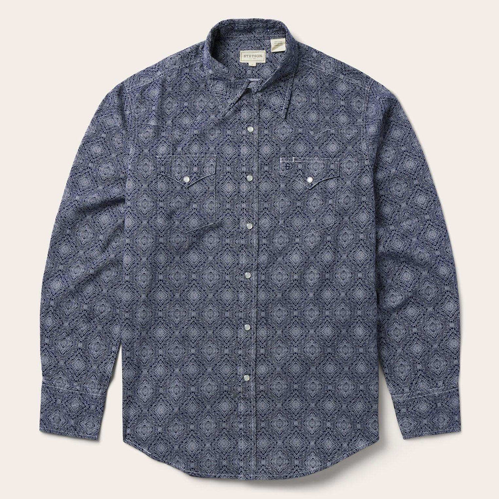 Stetson Blue Medallion Print Western Shirt - Stetson - Flyclothing LLC