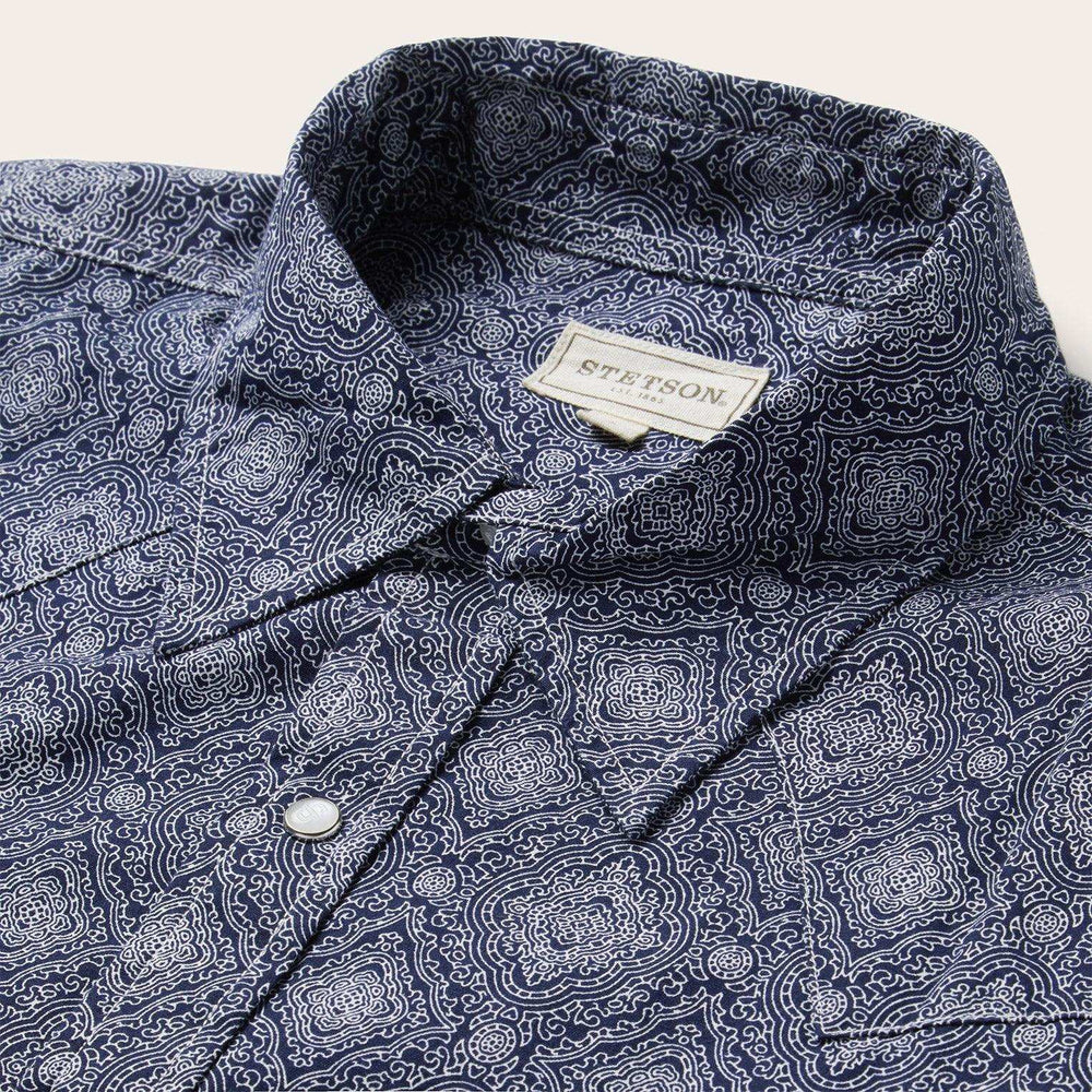 Stetson Blue Medallion Print Western Shirt - Stetson - Flyclothing LLC