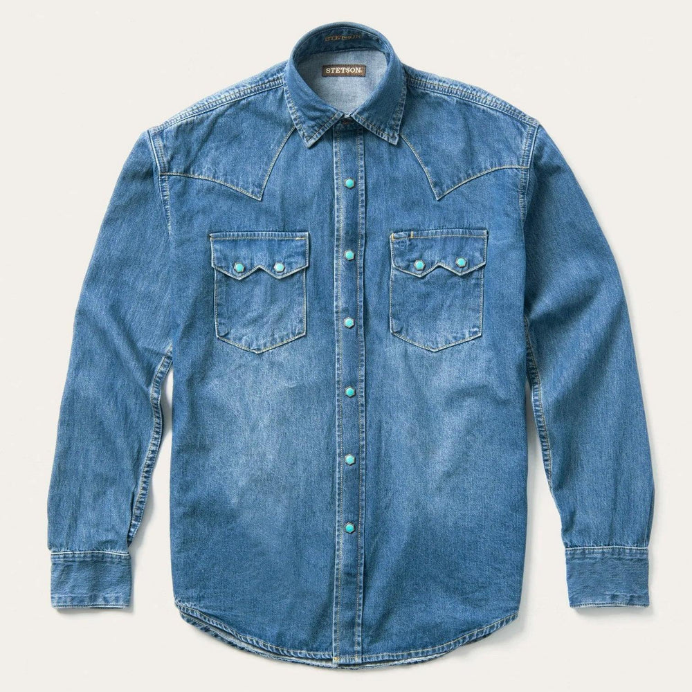 Stetson Turquoise Snap Western Denim Shirt - Stetson