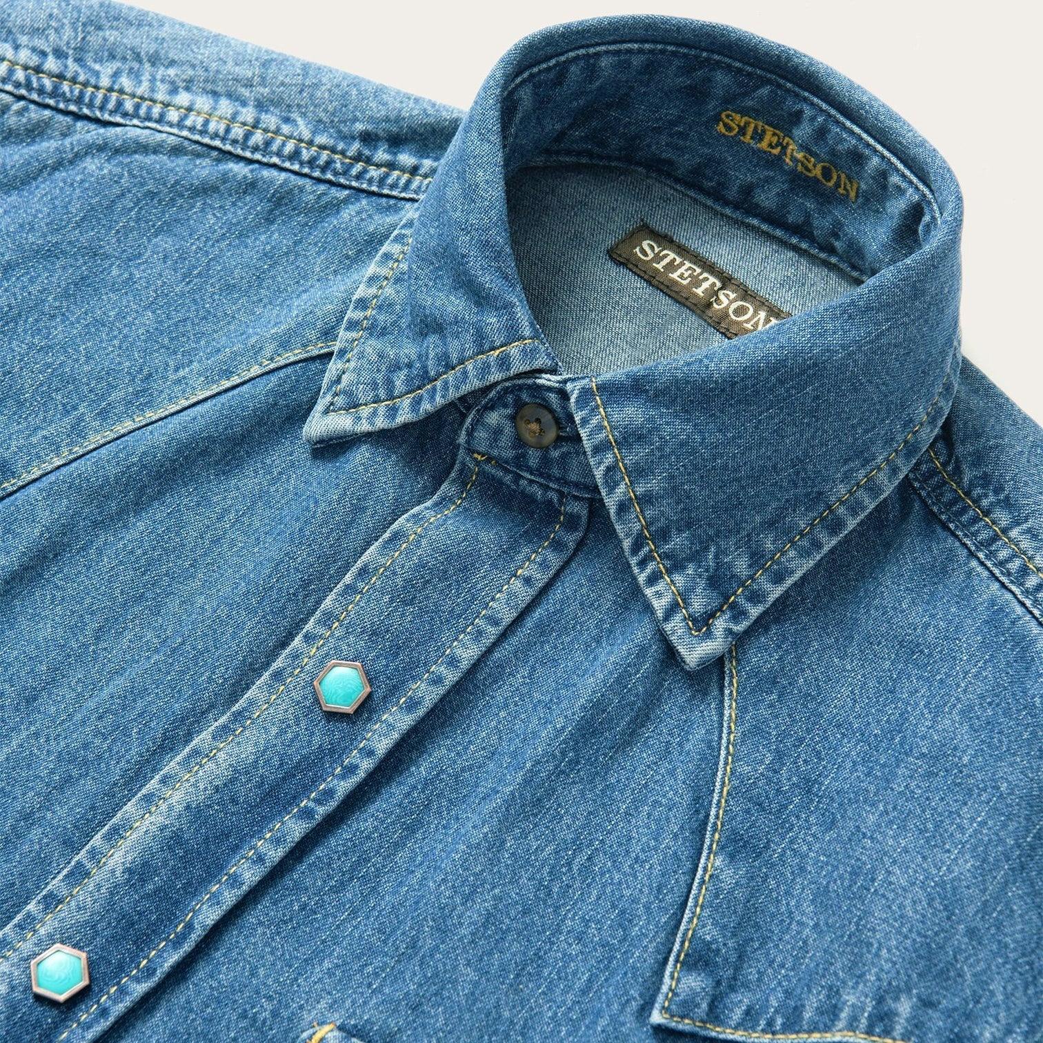 Stetson Turquoise Snap Western Denim Shirt