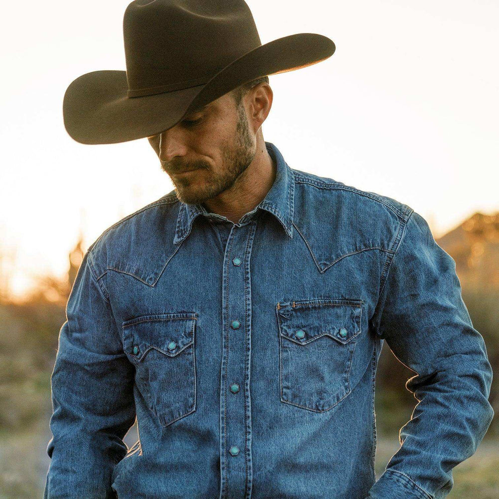 Stetson Turquoise Snap Western Denim Shirt - Stetson - Flyclothing LLC