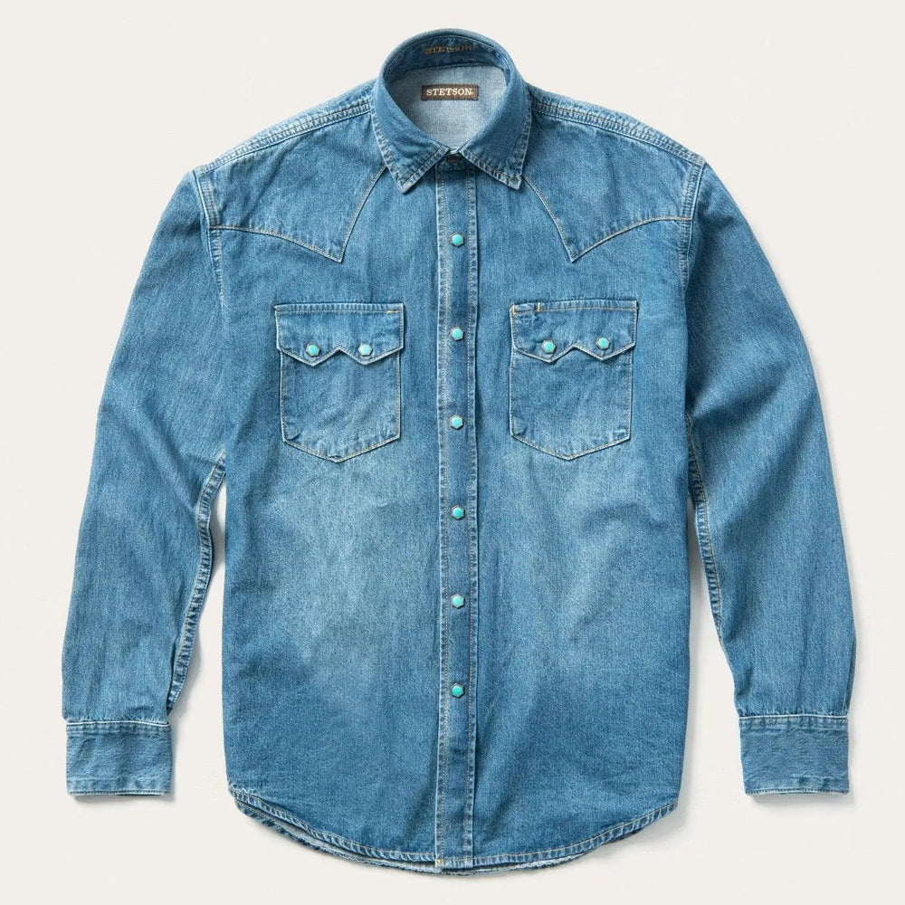 Stetson Turquoise Snap Western Denim Shirt - Stetson