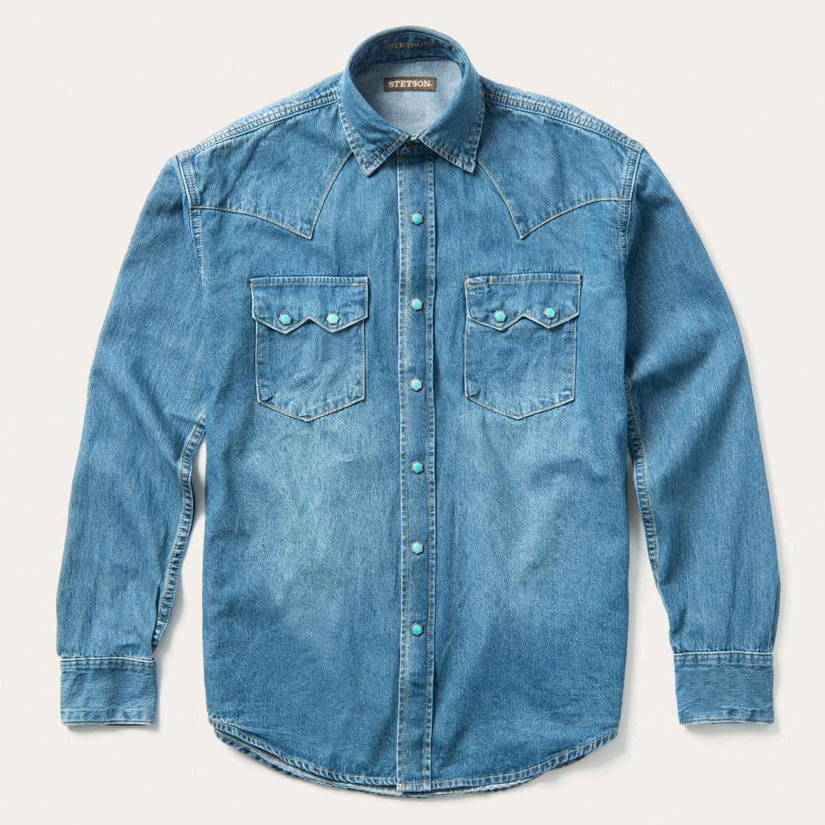 Stetson Turquoise Snap Western Denim Shirt - Flyclothing LLC