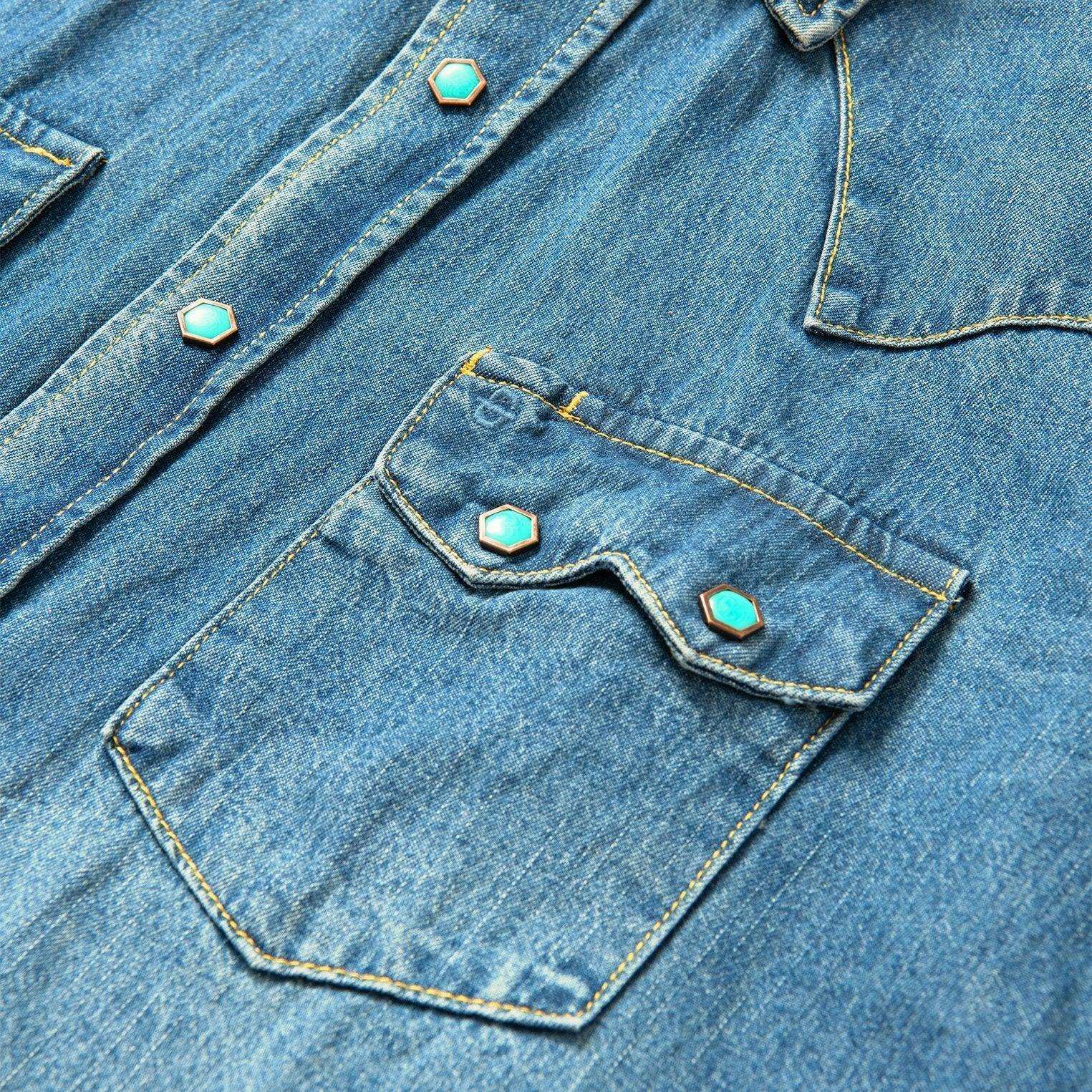 Stetson Turquoise Snap Western Denim Shirt - Stetson - Flyclothing LLC