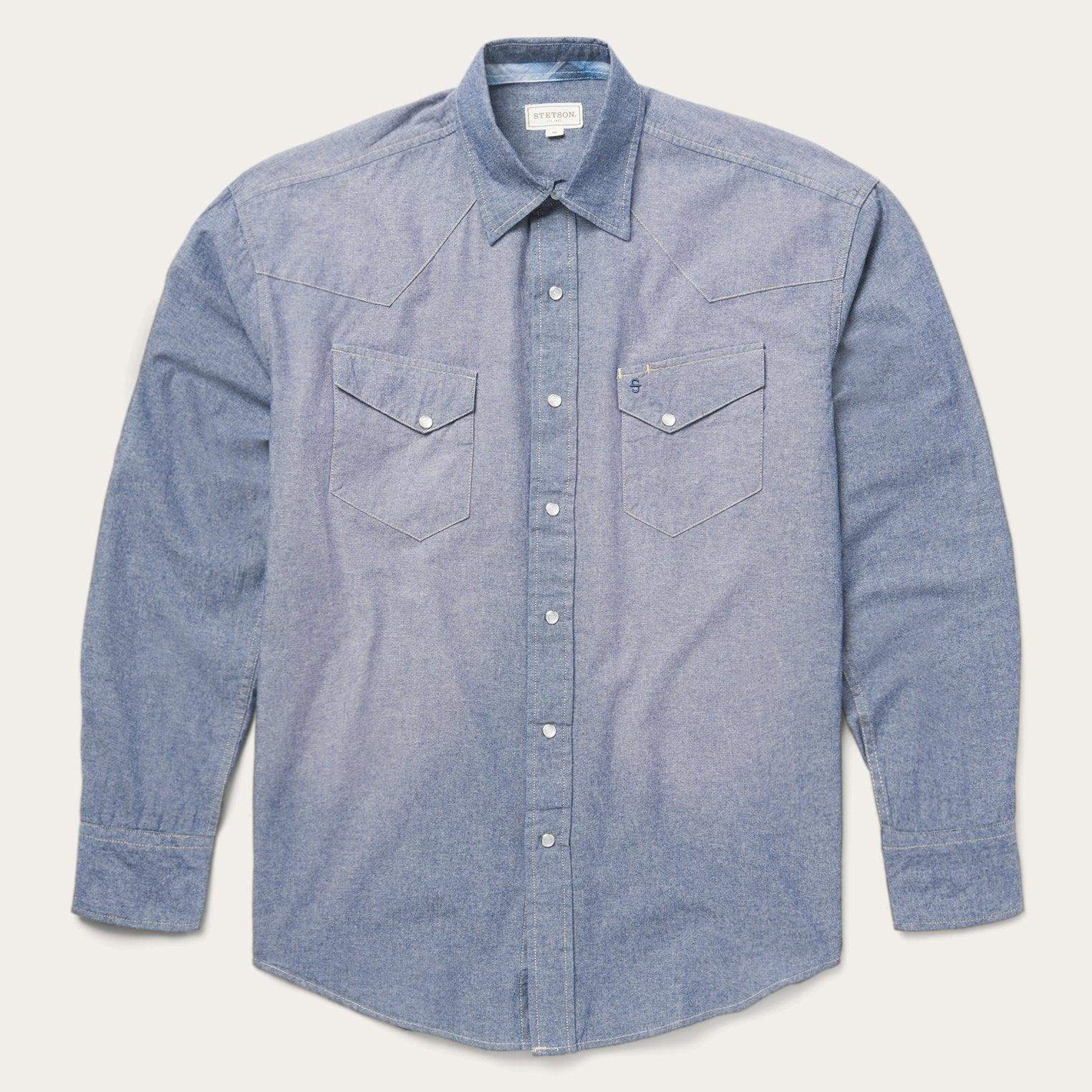Stetson Modern Snap Front Western Shirt in Chambray - Stetson - Flyclothing LLC