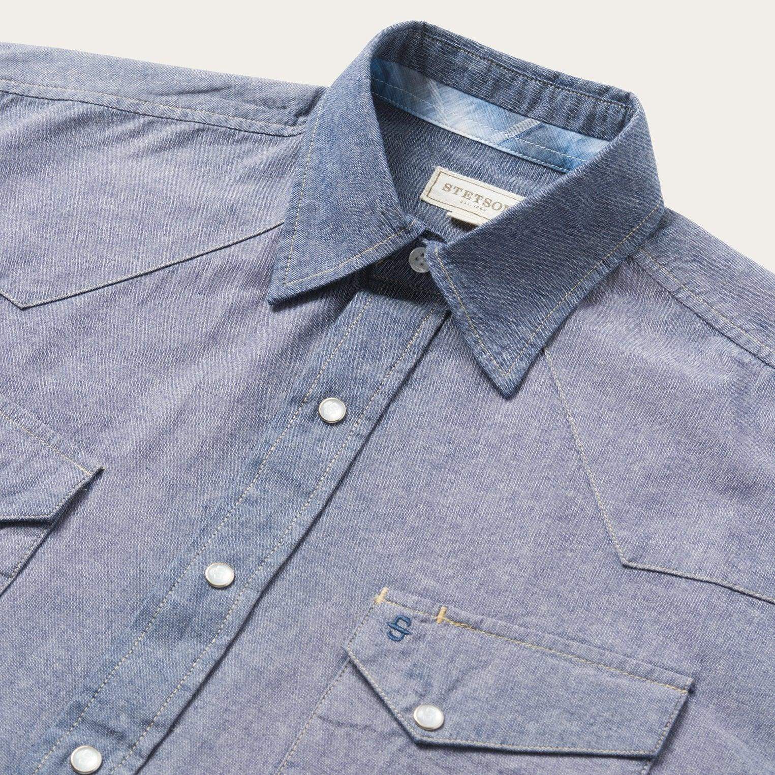 Stetson Modern Snap Front Western Shirt in Chambray - Stetson - Flyclothing LLC