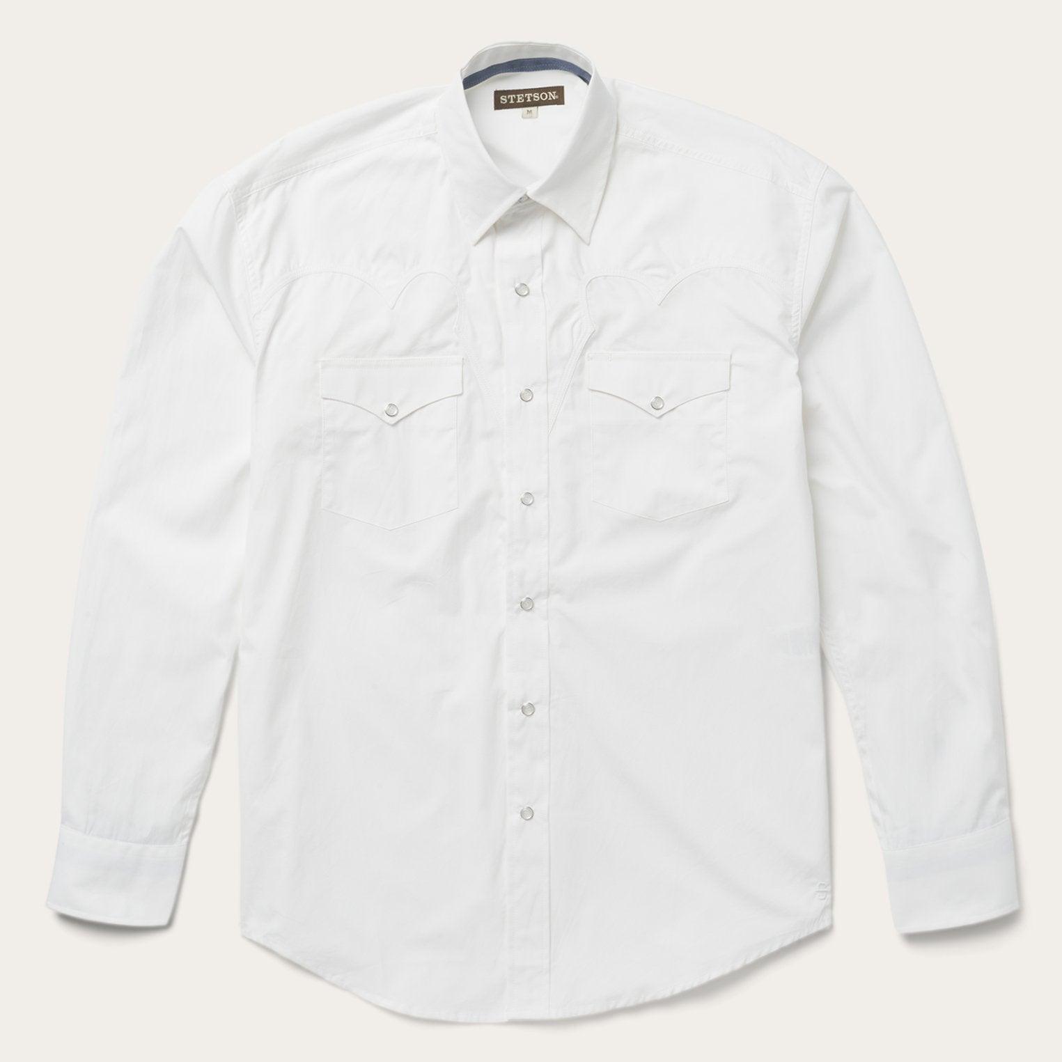 Stetson Classic Solid Snap Poplin Shirt In Optic White - Flyclothing LLC