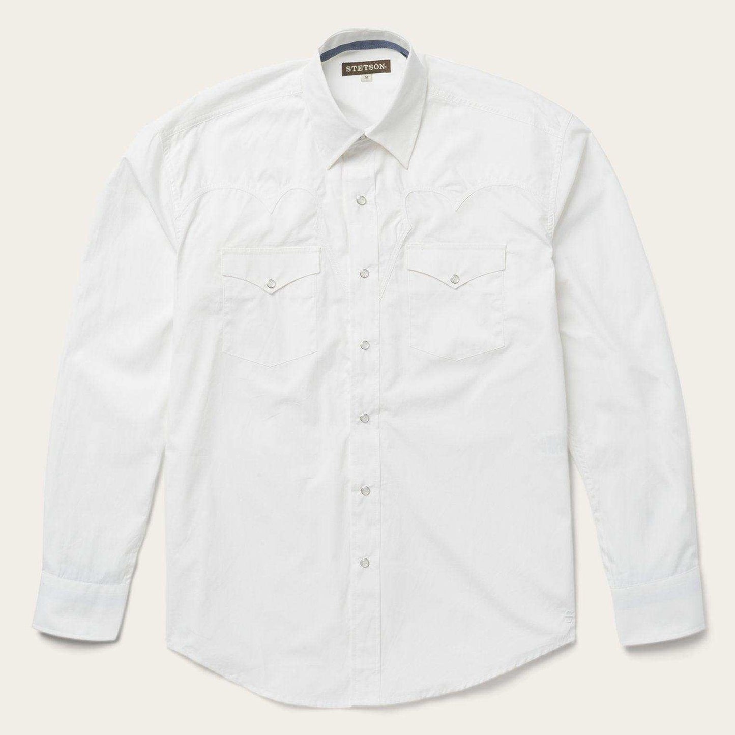 Stetson Classic Solid Snap Poplin Shirt In Optic White - Stetson - Flyclothing LLC
