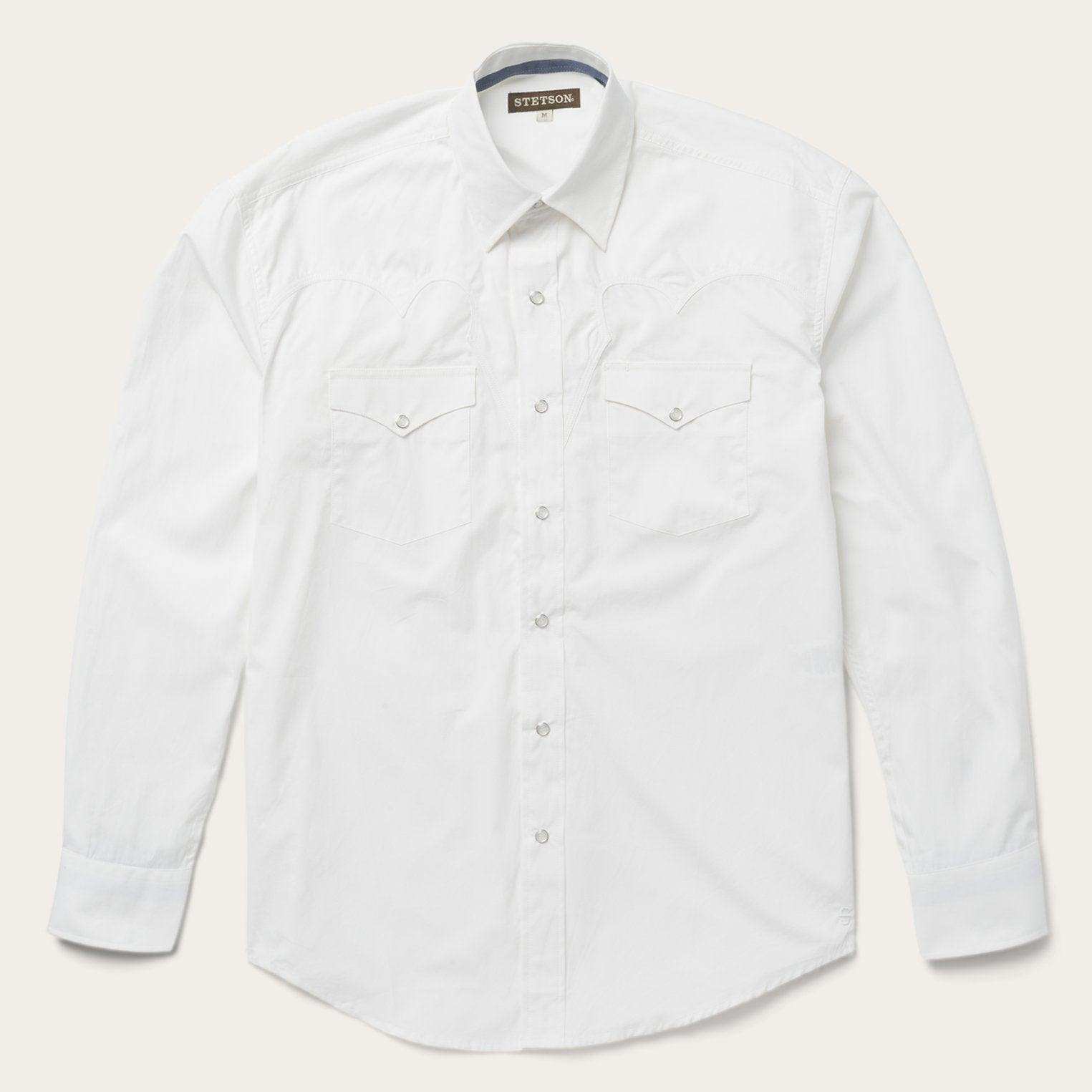 Stetson Classic Solid Snap Poplin Shirt In Optic White - Stetson - Flyclothing LLC