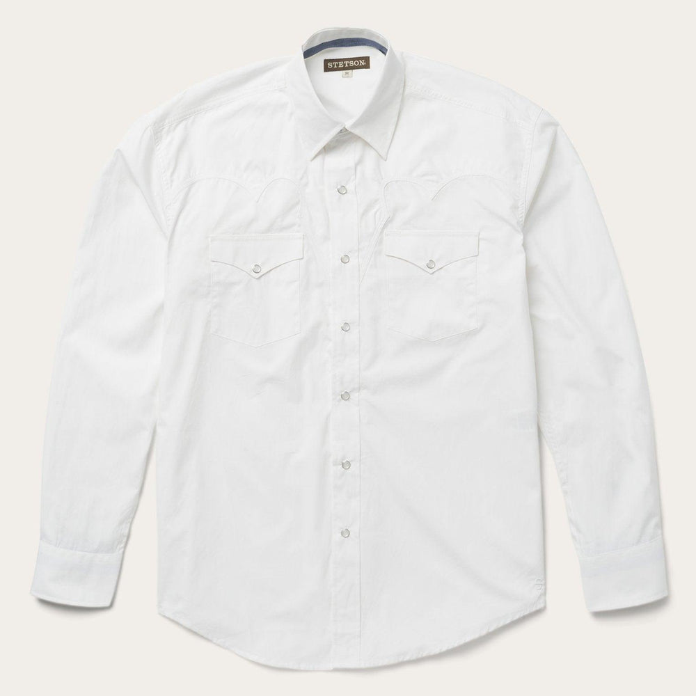 Stetson Classic Solid Snap Poplin Shirt In Optic White - Stetson