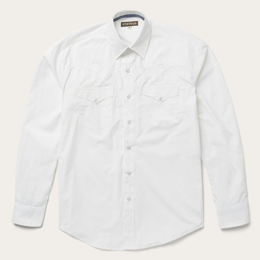 Stetson Classic Solid Snap Poplin Shirt In Optic White - Stetson