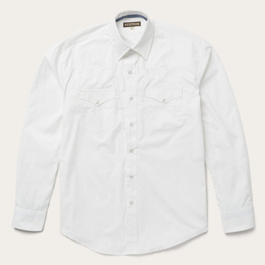 Stetson Classic Solid Snap Poplin Shirt In Optic White