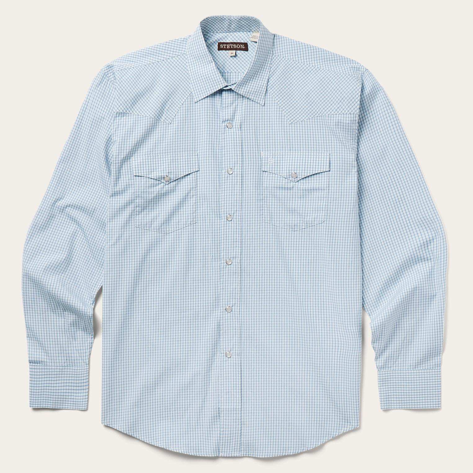 Stetson Blue Two Stripe Check Western Shirt - Stetson - Flyclothing LLC