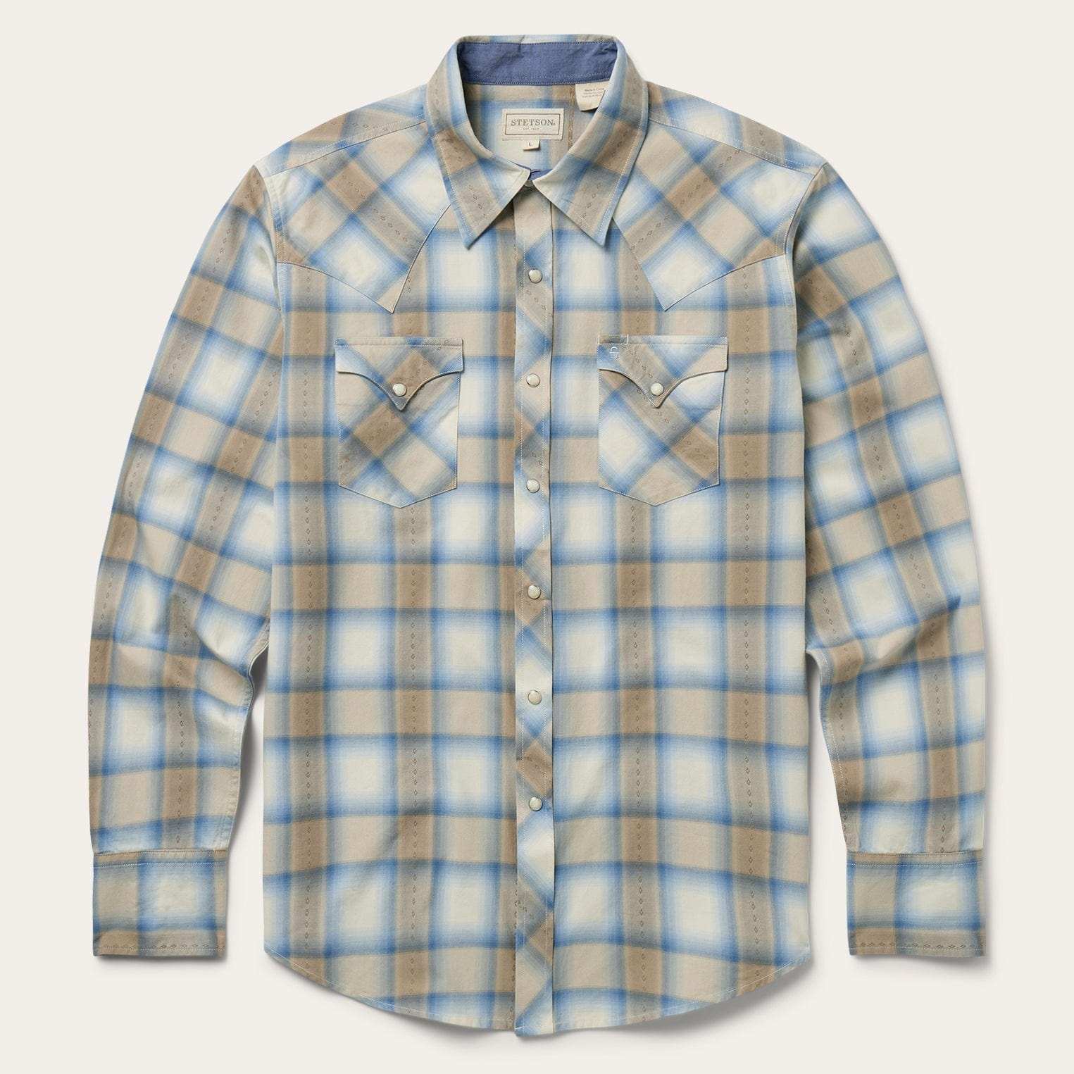 Stetson Sand Plaid Dobby Western Shirt - Stetson - Flyclothing LLC
