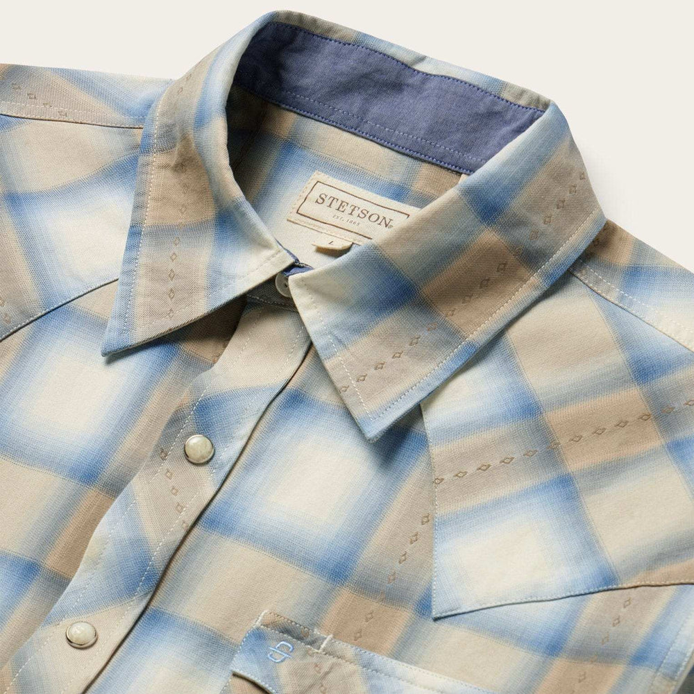 Stetson Sand Plaid Dobby Western Shirt - Stetson - Flyclothing LLC