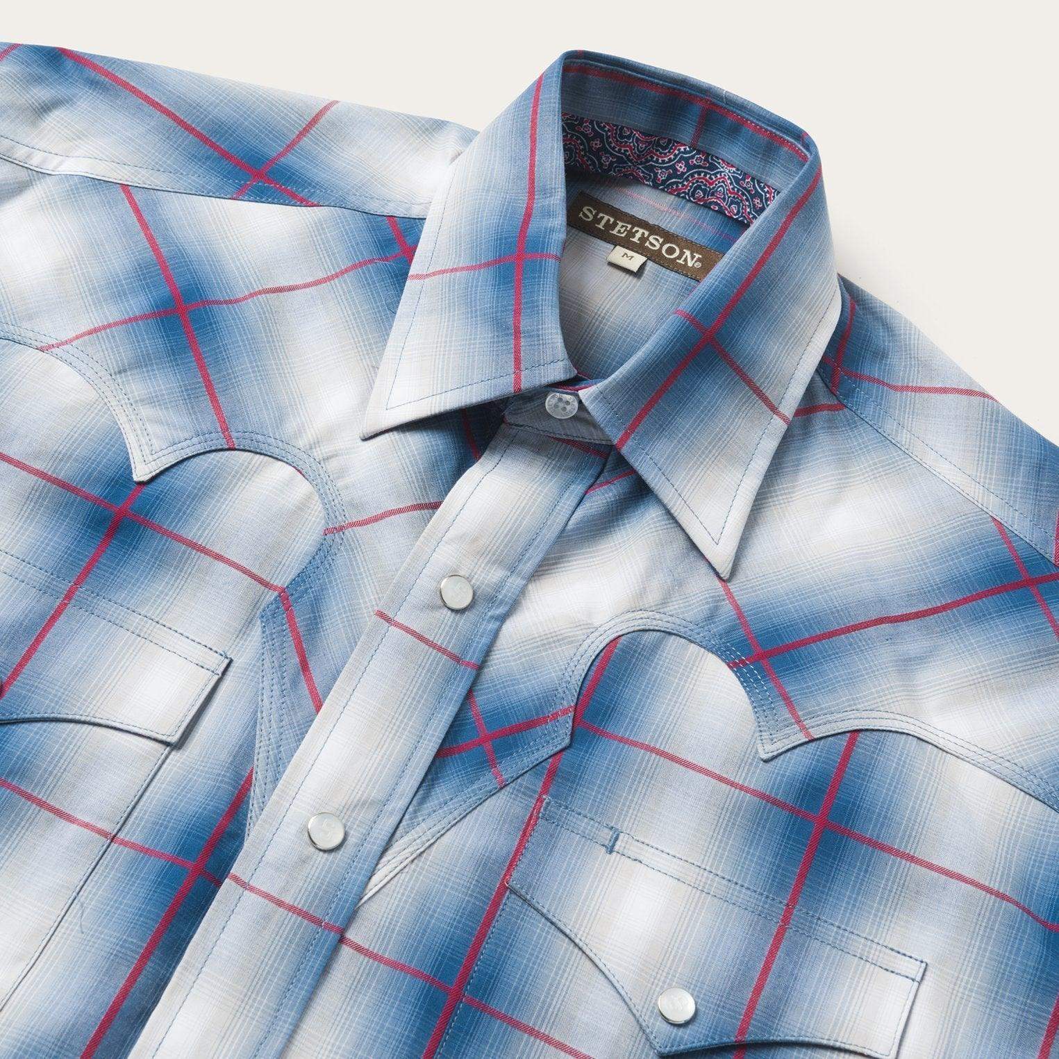 Stetson Indigo Ombre Plaid Western Shirt - Stetson - Flyclothing LLC