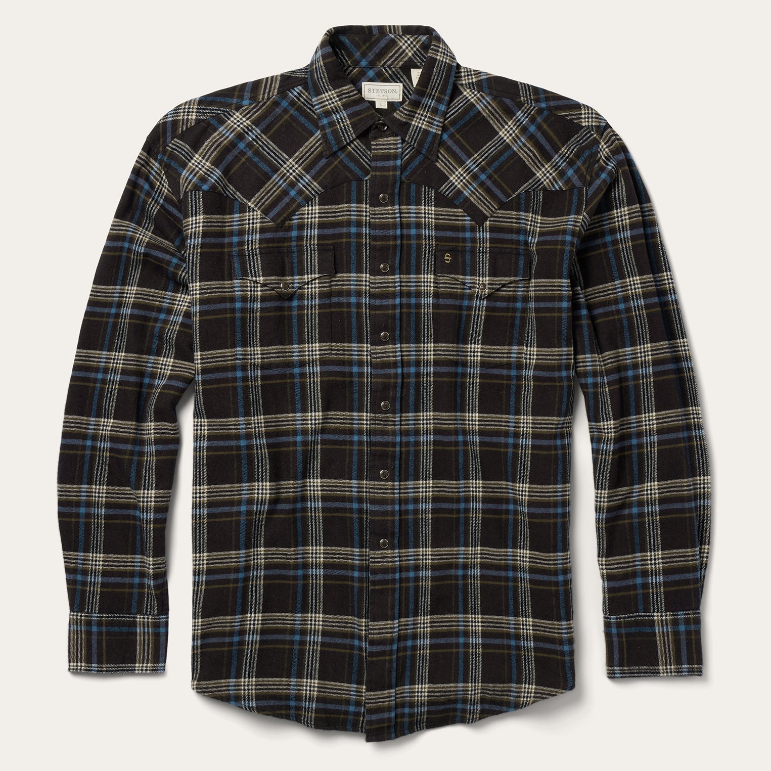 Stetson Brown Plaid Flannel Western Shirt