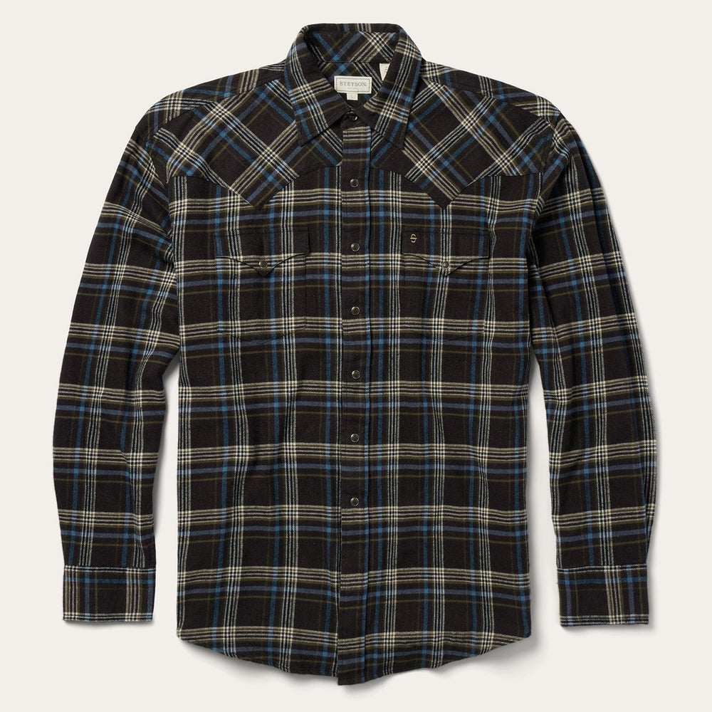 Stetson Brown Plaid Flannel Western Shirt - Stetson