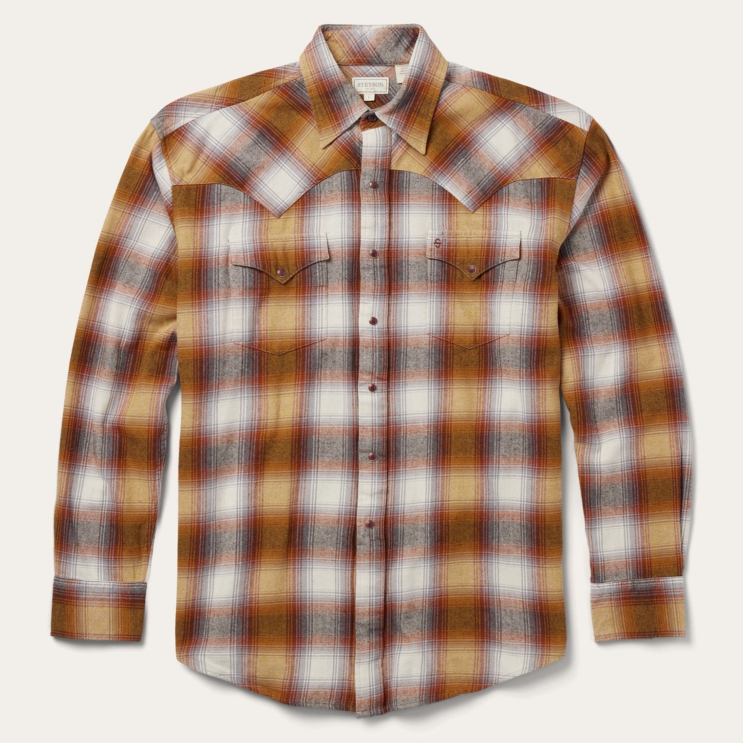 Stetson Rust Plaid Flannel Western Shirt