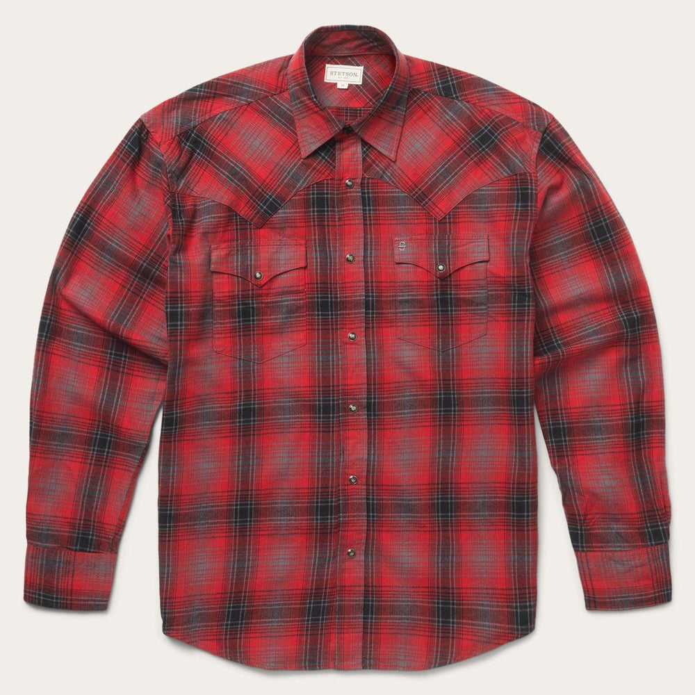 Stetson Classic Flannel Western Shirt in Red Plaid - Stetson