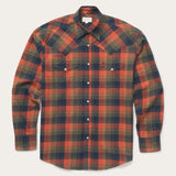 Stetson Classic Flannel Western Shirt in Orange and Blue Plaid - Stetson