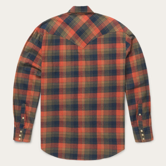 Stetson Classic Flannel Western Shirt in Orange and Blue Plaid - Flyclothing LLC