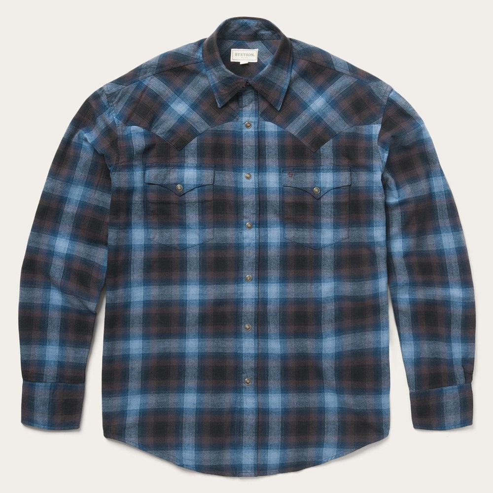 Stetson Classic Flannel Western Shirt in Blue Plaid - Stetson