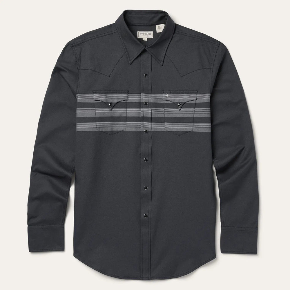 Stetson Border Stripe Twill Western Shirt - Stetson