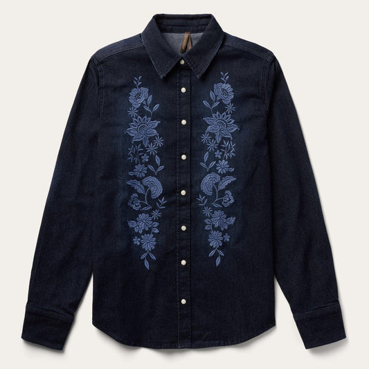 Stetson Embroidered Dark Denim Snap Front Blouse