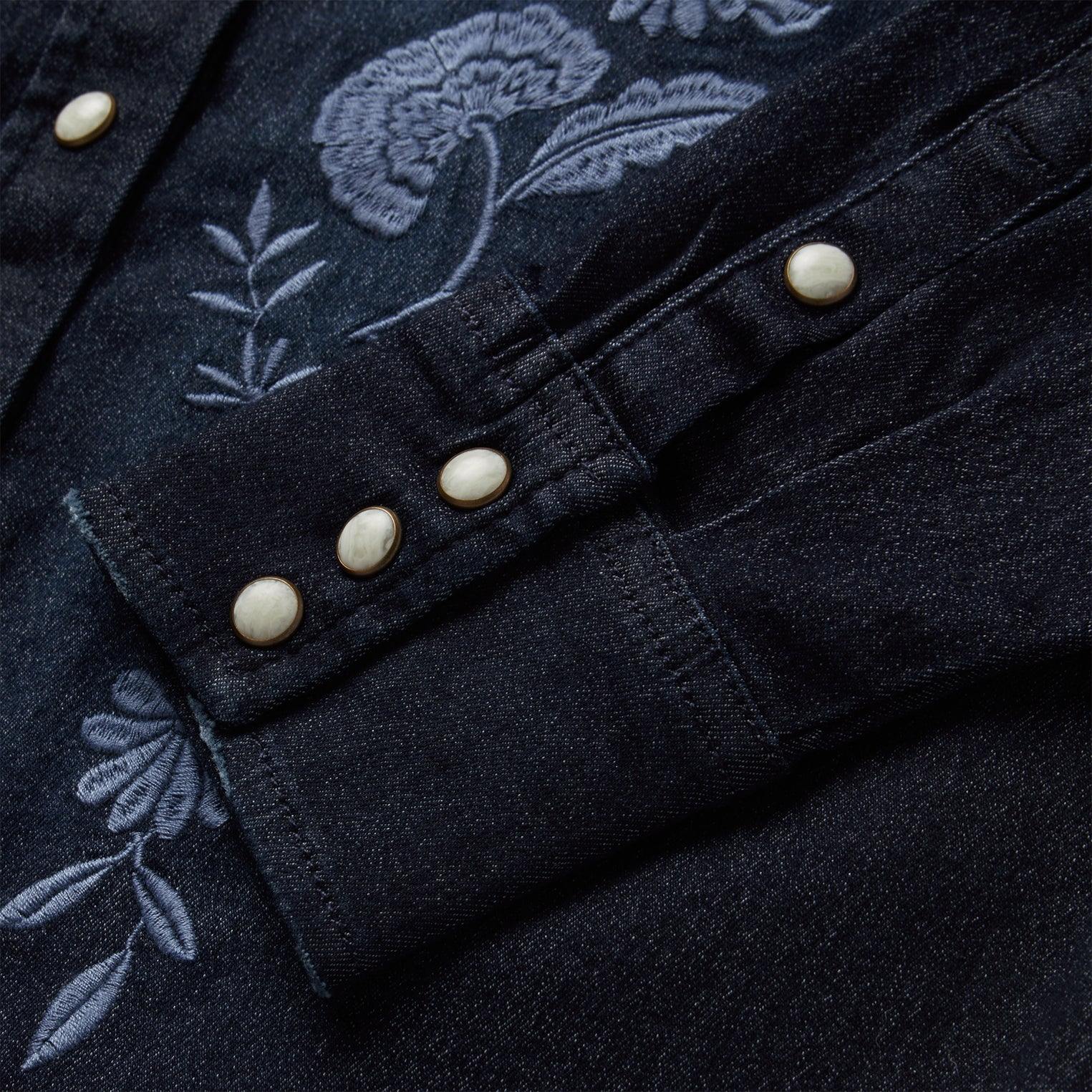 Stetson Embroidered Dark Denim Snap Front Blouse