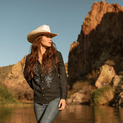 Stetson Embroidered Dark Denim Snap Front Blouse