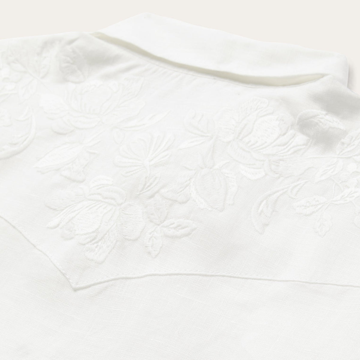 Stetson Embroidered White Tonal Stripe Linen Blouse