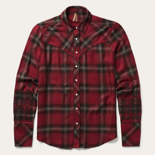 Stetson Western Plaid Wine Blouse