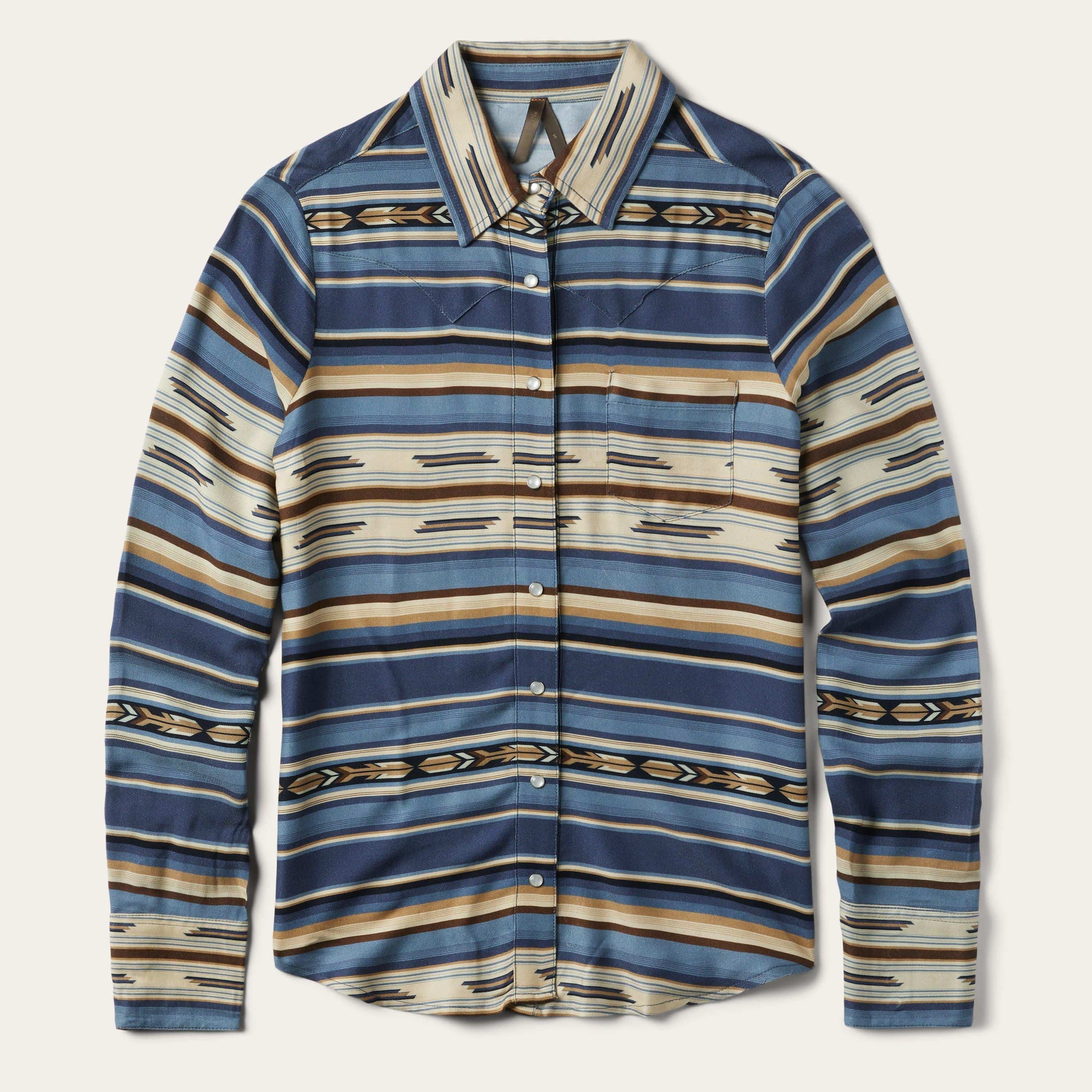 Stetson Indigo Serape Print Rayon Twill Blouse