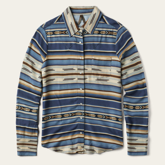Stetson Indigo Serape Print Rayon Twill Blouse