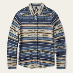 Stetson Indigo Serape Print Rayon Twill Blouse