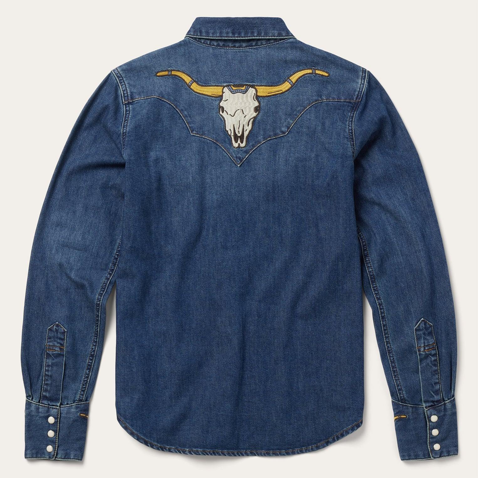 Stetson Embroidered Dark Denim Western Shirt - Flyclothing LLC