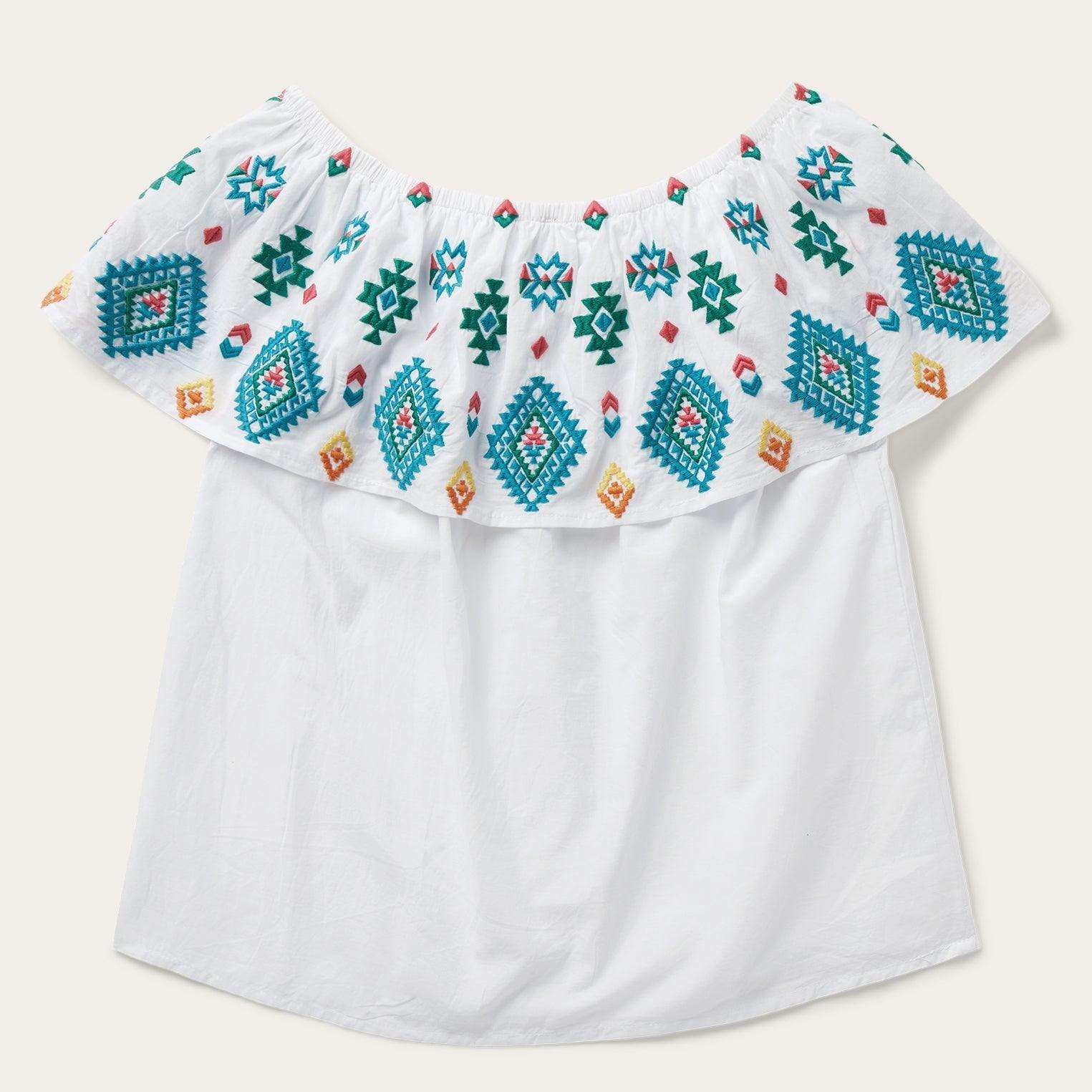 Stetson Bright Schiffli Embroidered White Cotton Lawn Top - Stetson - Flyclothing LLC